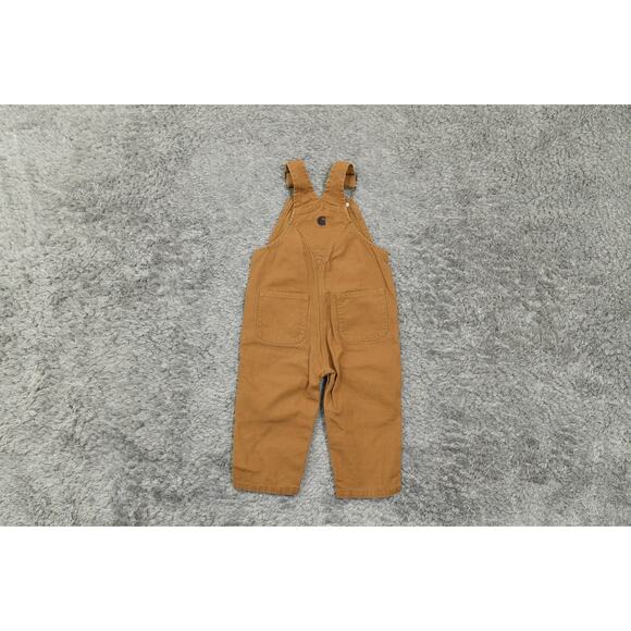 Carhartt Brown Cotton Double Knee Rib Overalls Canvas Size Toddler 18M - Picture 3 of 10